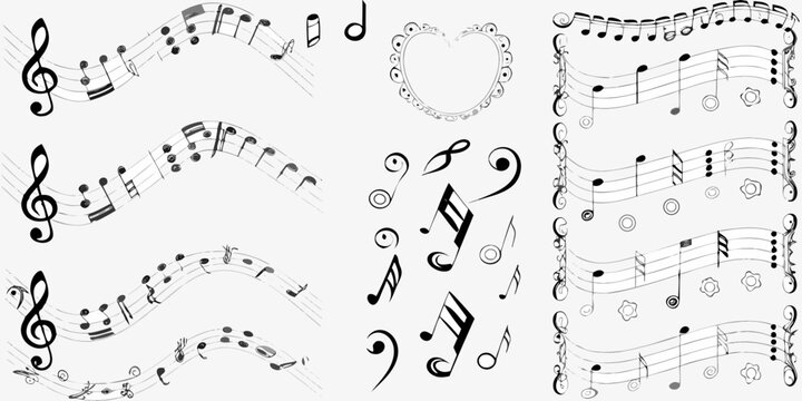 Collection of musical notes and symbols arranged in various patterns