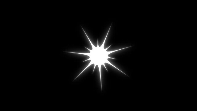 Sparkle twinkle glitter star effect animation in 4K seamless loop, white doodle cartoon blinking stars, soft festive motion design with transparent alpha background and unique black background.4k