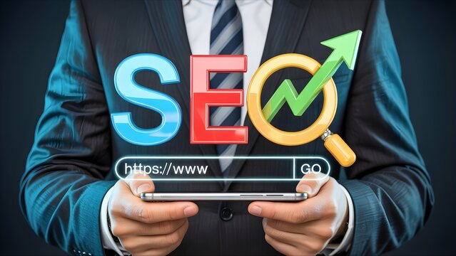 Digital marketing expert showcases search engine optimization strategy on a tablet, illustrating online visibility, website ranking, and business growth through effective SEO implementation