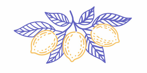 Stylized illustration of lemons with leaves in a simple graphic design