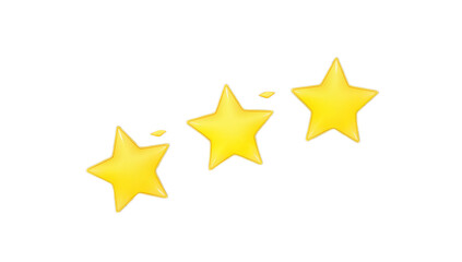 Three sparkling golden stars on a white background, representing achievement, success, and excellence in a simple, clean design