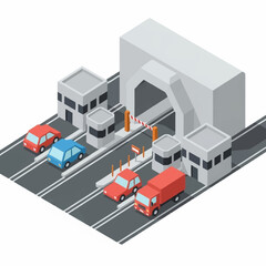 Obraz premium Isometric Warehouse with Trucks and Cars.