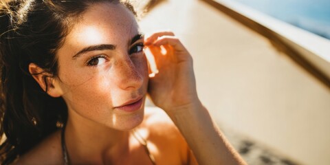 Young Woman with Freckles Receiving Laser Skin Rejuvenation Treatment in a Professional Beauty Salon for Facial Hair Removal and Cosmetology Care with Copy Space
