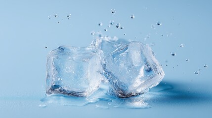 Obraz premium Frozen Transparency: Capturing the crisp, crystalline beauty of ice cubes, reflecting light and the essence of refreshment against a cool, icy backdrop. 