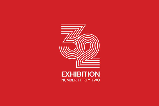 Number 32 multi line style logo design. Modern number 32 logotype symbol banner card print