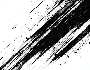 Naklejka premium Black diagonal strokes with splatters, abstract modern design