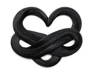 Black hair styled in the shape of a heart and infinity symbol on white