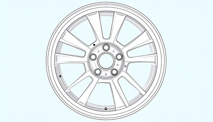 Circular car rim illustration with thin, angled spokes against a light blue background, creating a modern, sleek design