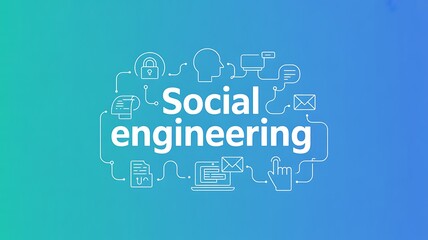 Fototapeta premium Digital illustration of social engineering cybersecurity risks with interconnected line icons