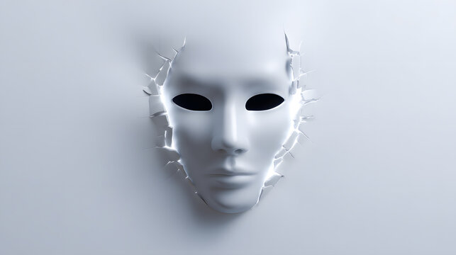 Unveiling Truth: A stark white mask emerges from a textured surface, its presence an enigma, symbolizing hidden emotions, and the duality of perception.