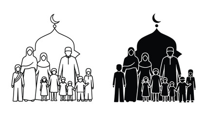 Muslim family standing together under mosque dome