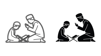 Father guiding son in prayer with compassion and care