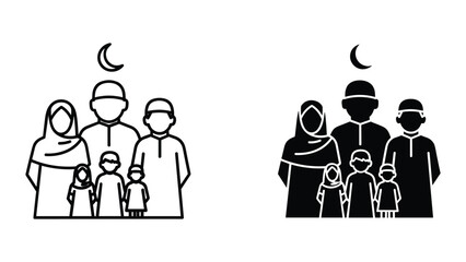 Family standing together under crescent moon