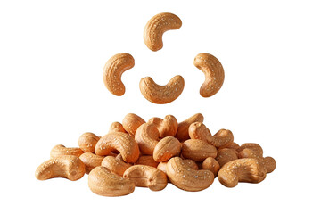 Fototapeta premium Salted cashew nuts falling on a pile isolated on transparent background