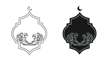 Muslim scholars studying under crescent moon symbol