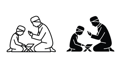 Father teaching son to pray in islam