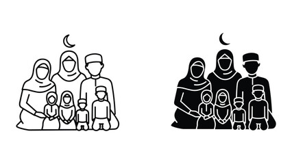 Muslim family illustration with crescent moon symbol