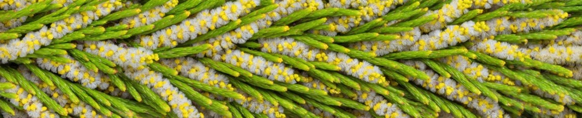 Fototapeta premium Mimosa Flower Texture Background Bloom Closeup with Yellow and White Buds for Floral Design and Spring Season Marketing Banner Botanical Pattern for Banner Graphic