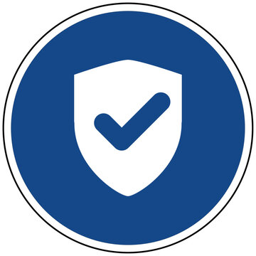 Vektor Sicherheitsschild blau mit wei&szlig;em Schutzschild und Haken Symbol f&uuml;r Garantie Schutz Sicherheit