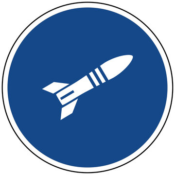 Vektor blaues Schild mit Marschflugk&ouml;rper Rakete Symbol f&uuml;r Milit&auml;r Verteidigung Luftwaffe Waffensystem