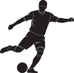 Naklejka premium Soccer player kicking the ball in a dynamic action pose, athlete silhouette with white line details isolated on white , Generative Ai