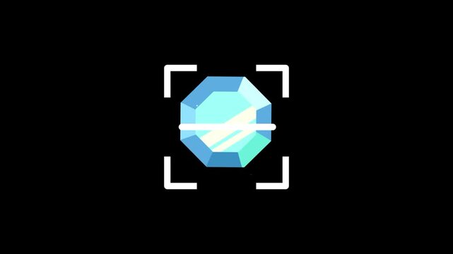 The blue multifaceted gemstone reflects light from various angles as it is framed by the white brackets representing a precious mineral or an important item discovered during a digital quest