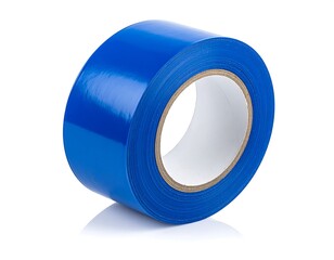 Glossy blue tape roll, pristine, on a white surface with subtle reflections