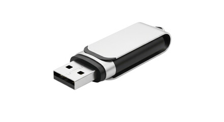 USBフラッシュドライブ、銀と黒のポータブルストレージデバイス、白背景に分離