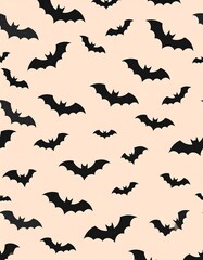 Halloween pattern black bat silhouettes sparsely spread against a light peach, subtly textured background