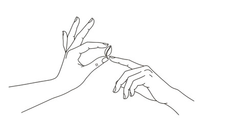 Obraz premium Simple line drawing of two hands touching fingertips.