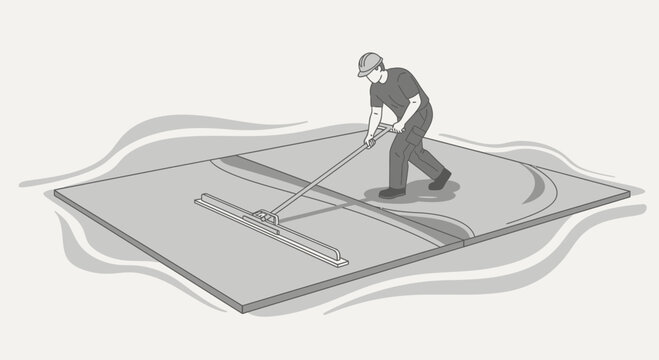 Construction Worker Smoothing Concrete With Trowel Tool