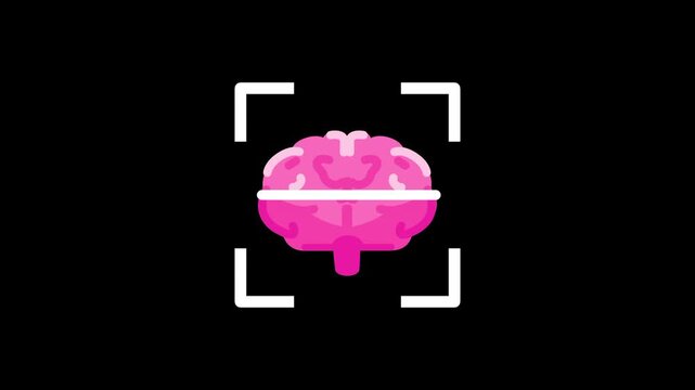 A pink human brain icon is centered within the scanning frame to represent intelligence or mental health as it is being studied by a high tech cognitive analysis or medical software tool