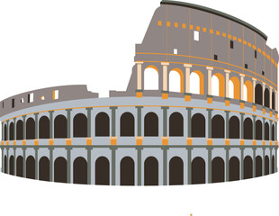 Flat vector illustration of the Colosseum, the iconic ancient Roman amphitheater in Rome, Italy. Clean geometric shapes and soft muted colors with modern minimal style. Isolated on white background, s