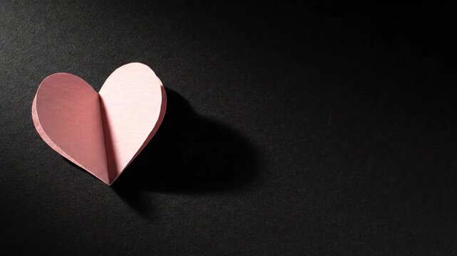 A delicate paper heart casts a soft shadow on a dark background.