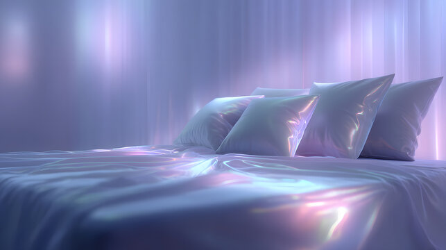 Serene Bedroom: A tranquil bedroom setup featuring a bed with soft pillows, swathed in gentle light, offering a sanctuary of calm and relaxation.