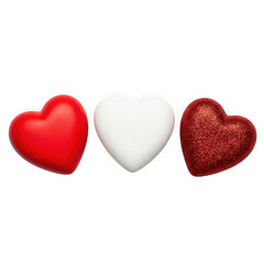 Obraz premium Three decorative hearts in different textures and colors isolated on transparent background transparent background