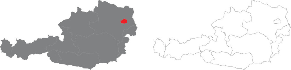 Fototapeta premium Austria Administrative Map Vector Set with States and Vienna Highlighted