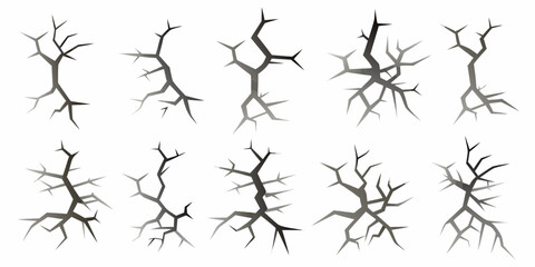 Obraz premium Collection of stylized dark gray cracks and fractures on a white background