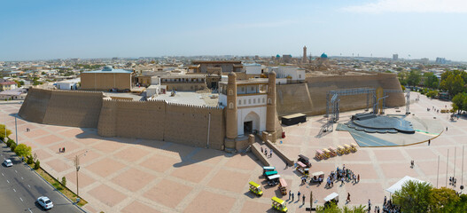 Panorama of the ancient Ark fortress on a sunny September day. Bukhara