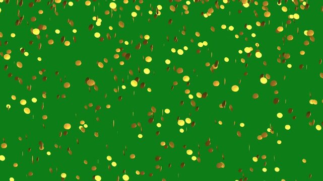 Golden coins falling on green background for St Patricks Day