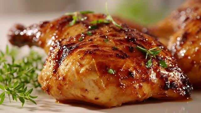 Grilled Chicken Legs with Herbs and Glaze on a Wooden Surface