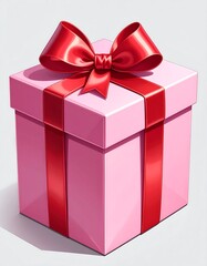 Obraz premium A square pink box, neatly wrapped with a vibrant red ribbon and bow, ready to be presented