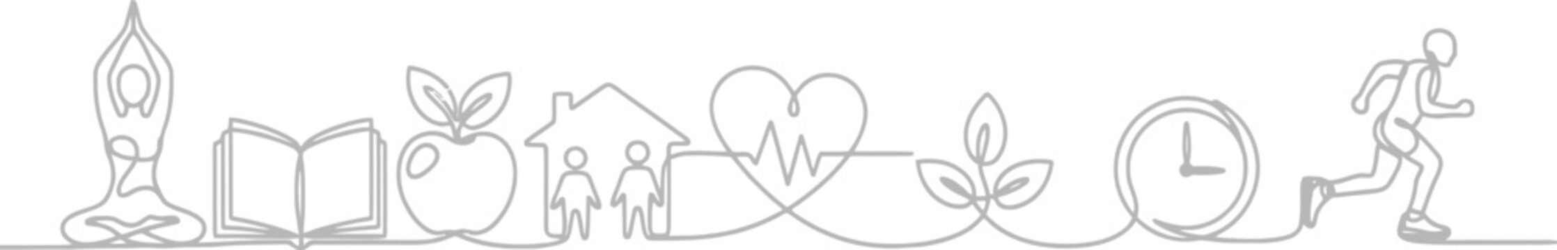 Healthy lifestyle elements in continuous line drawing