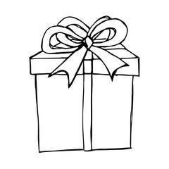 Hand drawn present box with ribbons Birthday present clipart Christmas gift Holiday doodle Single element for design, print, web, decor, greeting card, sale © Daria Shane