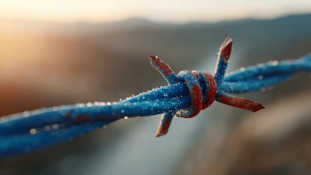 Barbed Wire Close-up: A stark close-up reveals the harsh beauty of a weathered barbed wire fence, its sharp barbs glinting in the soft, diffused light, evoking a sense of boundary and constraint.