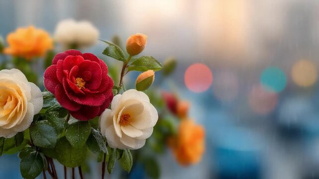 A Symphony of Roses: A stunning bouquet of vibrant roses in full bloom, each petal whispering tales of nature's elegance, offering a delightful display of colors.