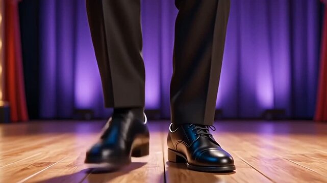 Surreal Invisible Man Dancing with Floating Shoes on Stage Spotlight