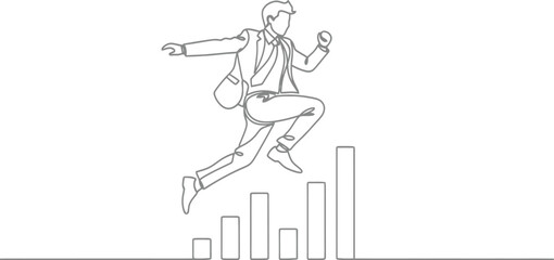 Fototapeta premium Businessman jumping over bar graph representing success