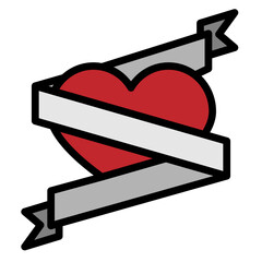 Heart Ribbon Vector Filled Icon Design