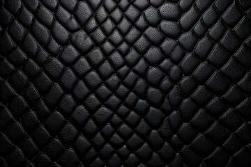 Fototapeta premium Close-up of black textured snake skin or faux reptile leather pattern, detailed scaly surface with glossy and matte finish
